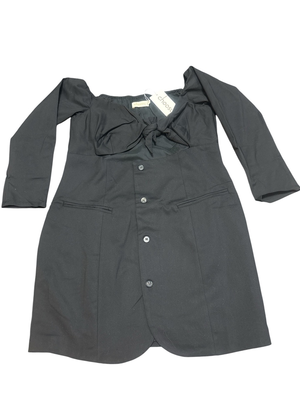 Choosy Black Midi Dress with Front Tie